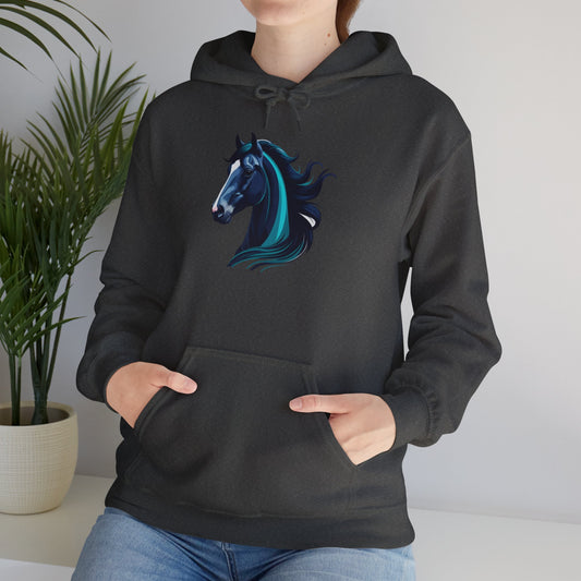 Blue Horse Hooded Sweatshirt, Unisex Heavy Blend Hoodie