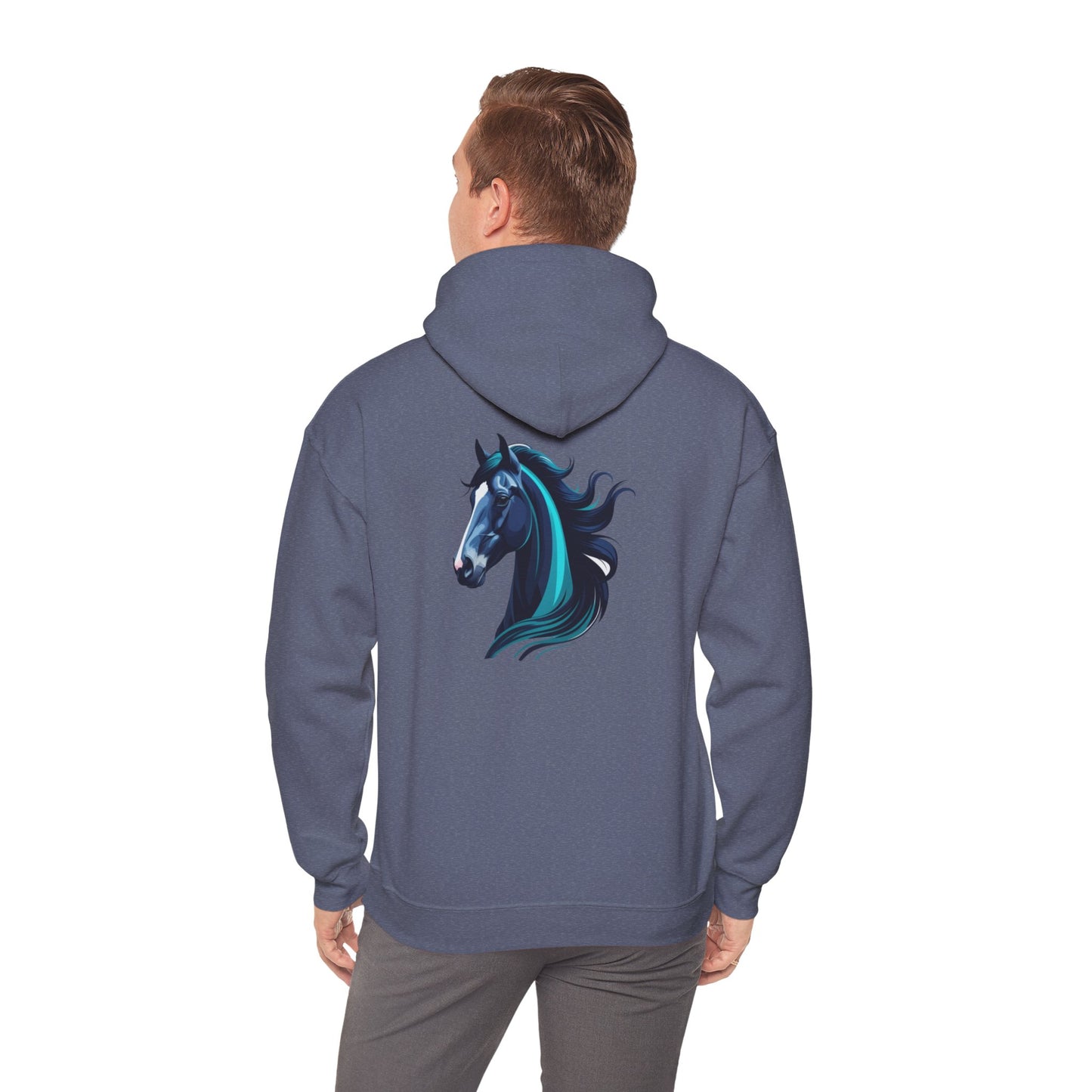 Blue Horse Hooded Sweatshirt, Unisex Heavy Blend Hoodie