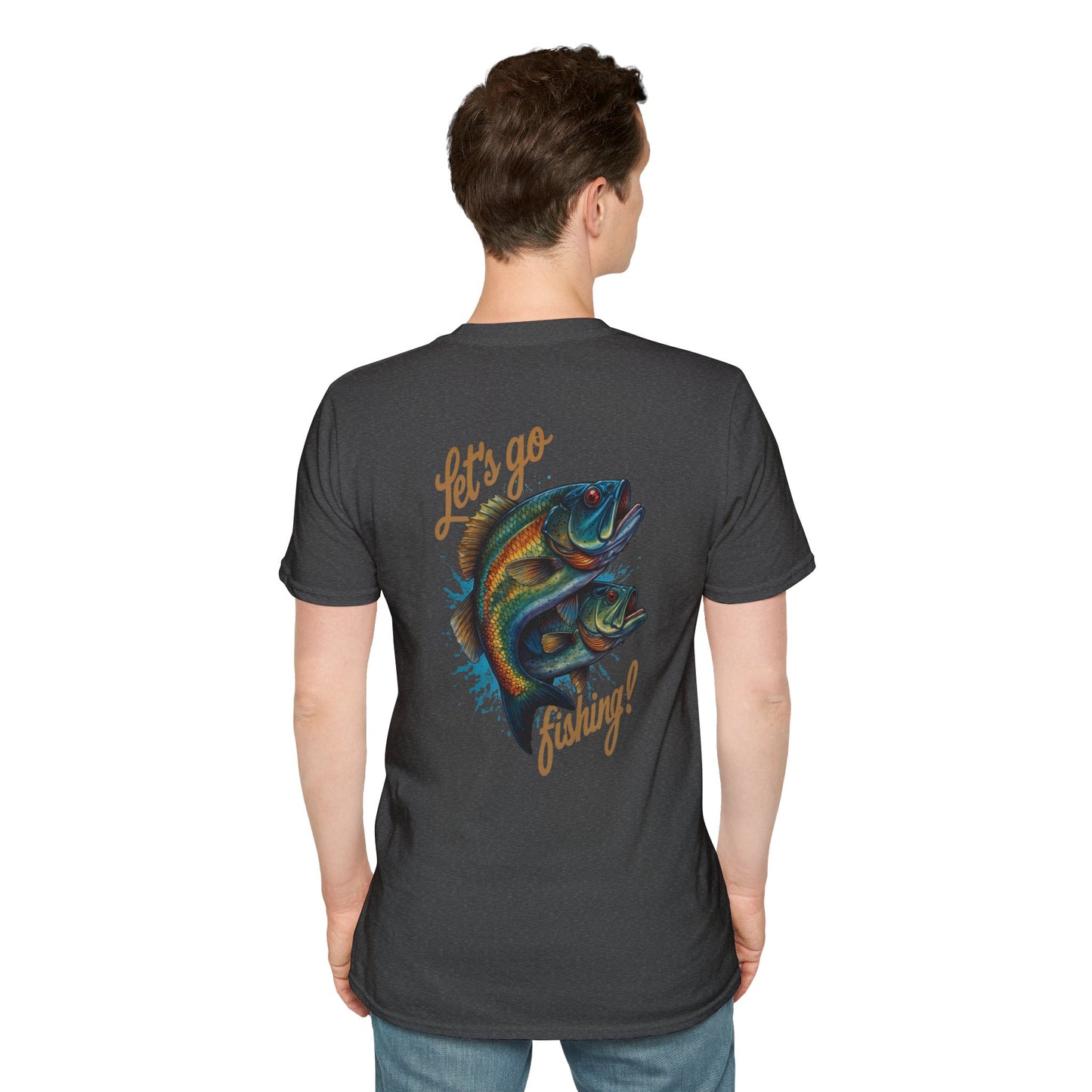 Fishing Unisex T-Shirt with 2 Bass Jumping - Let's Go Fishing Design