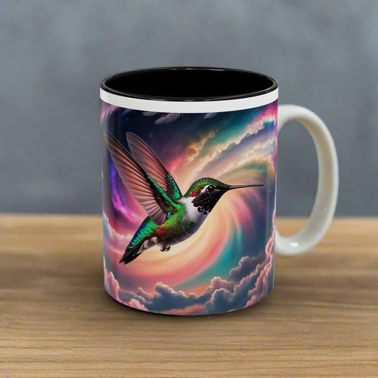 Mug - Beautiful Hummingbird with Swirling Colors Accent Coffee Mug (11, 15oz)