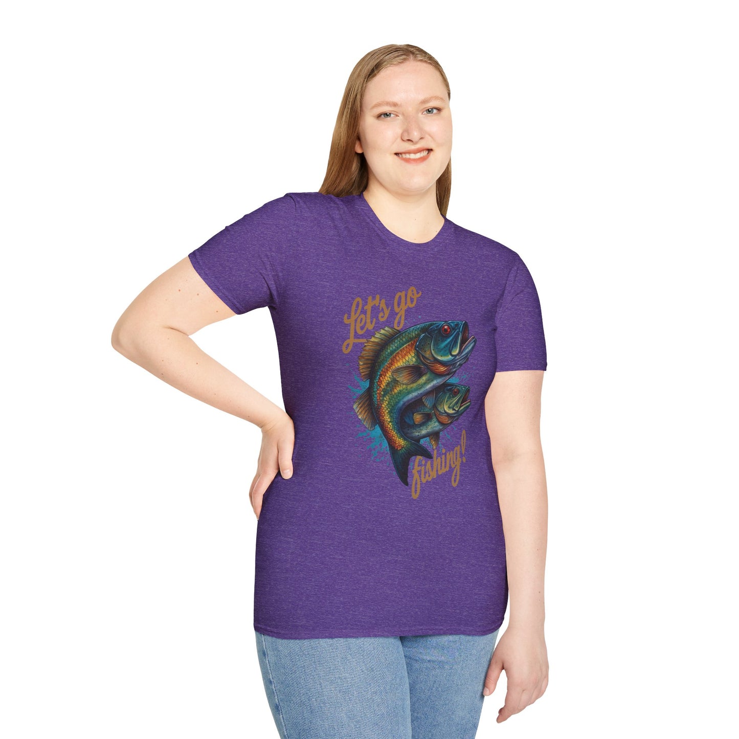 Fishing Unisex T-Shirt with 2 Bass Jumping - Let's Go Fishing Design