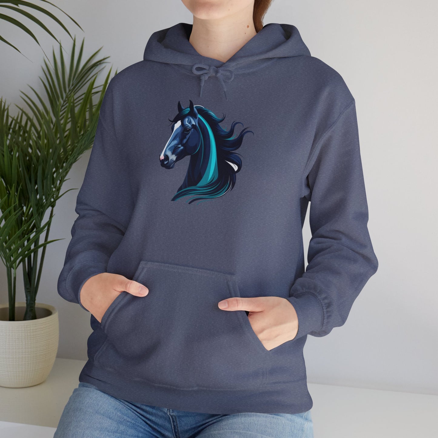 Blue Horse Hooded Sweatshirt, Unisex Heavy Blend Hoodie