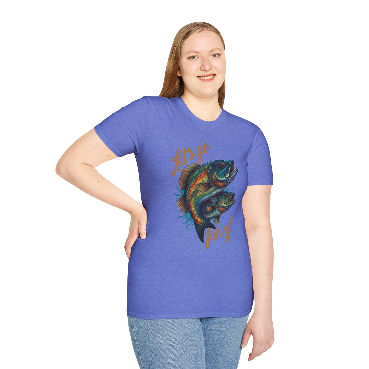 Fishing Unisex T-Shirt with 2 Bass Jumping - Let's Go Fishing Design
