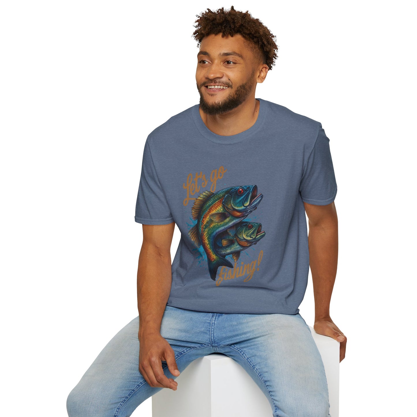 Fishing Unisex T-Shirt with 2 Bass Jumping - Let's Go Fishing Design