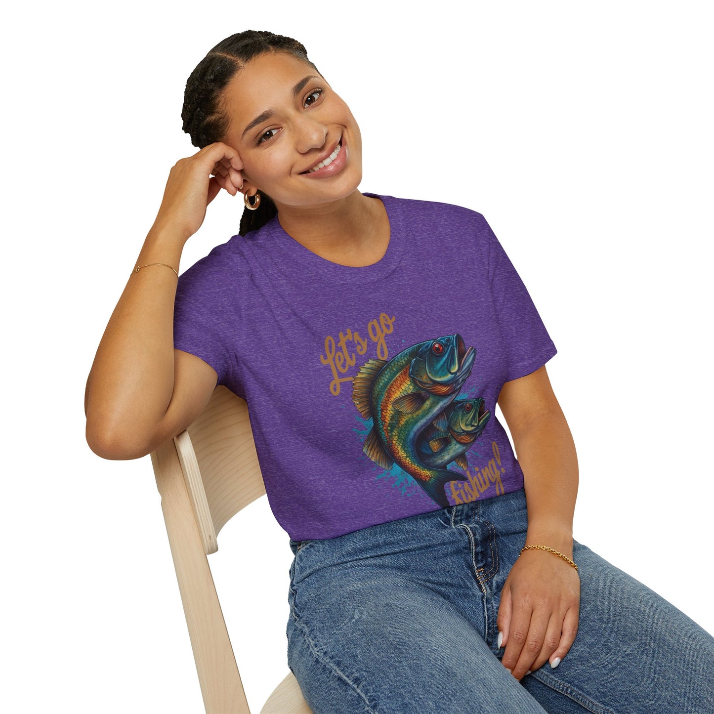 Fishing Unisex T-Shirt with 2 Bass Jumping - Let's Go Fishing Design