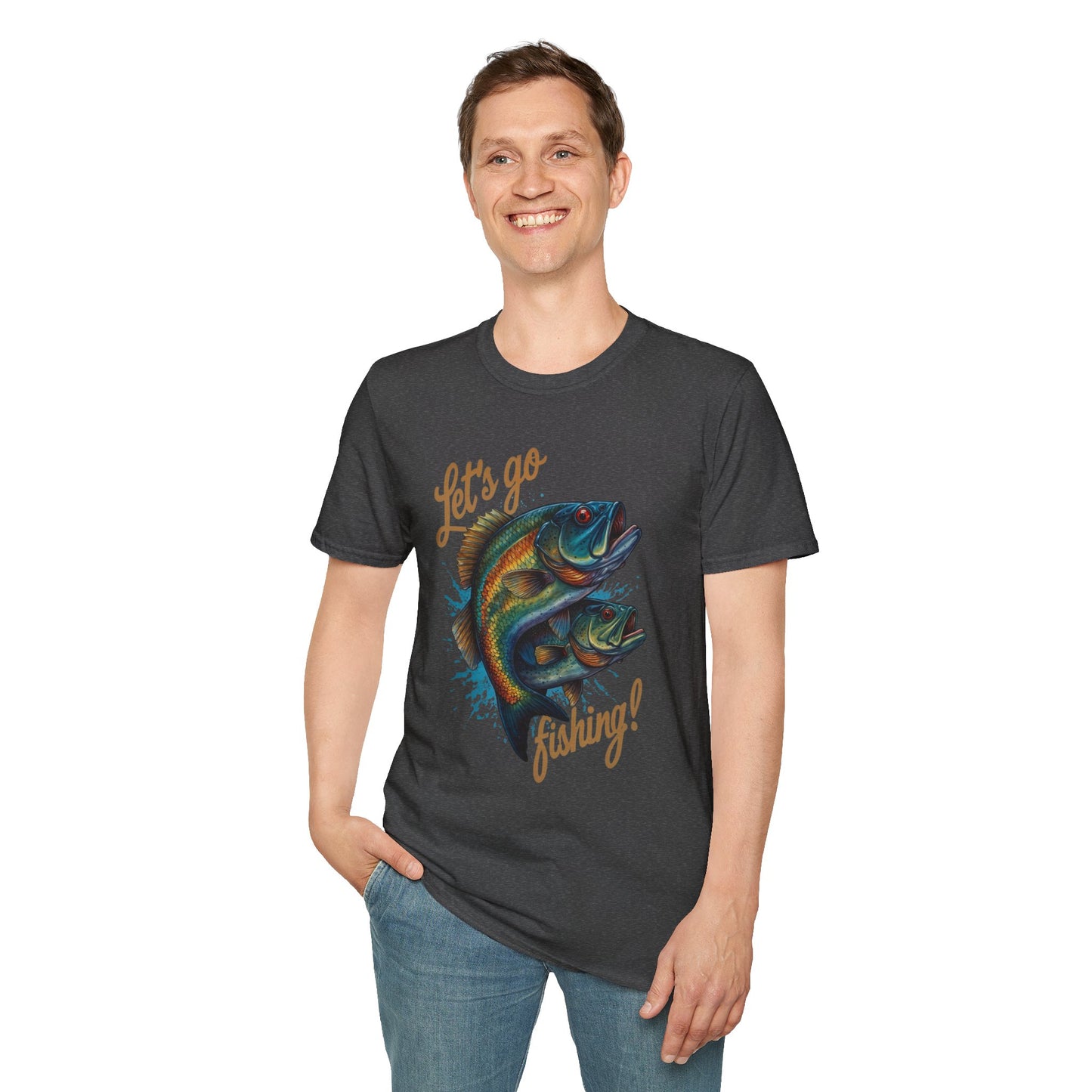 Fishing Unisex T-Shirt with 2 Bass Jumping - Let's Go Fishing Design