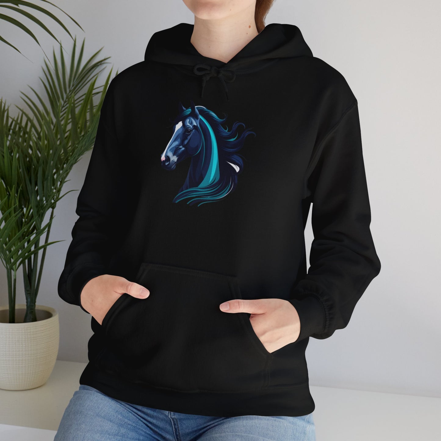 Blue Horse Hooded Sweatshirt, Unisex Heavy Blend Hoodie