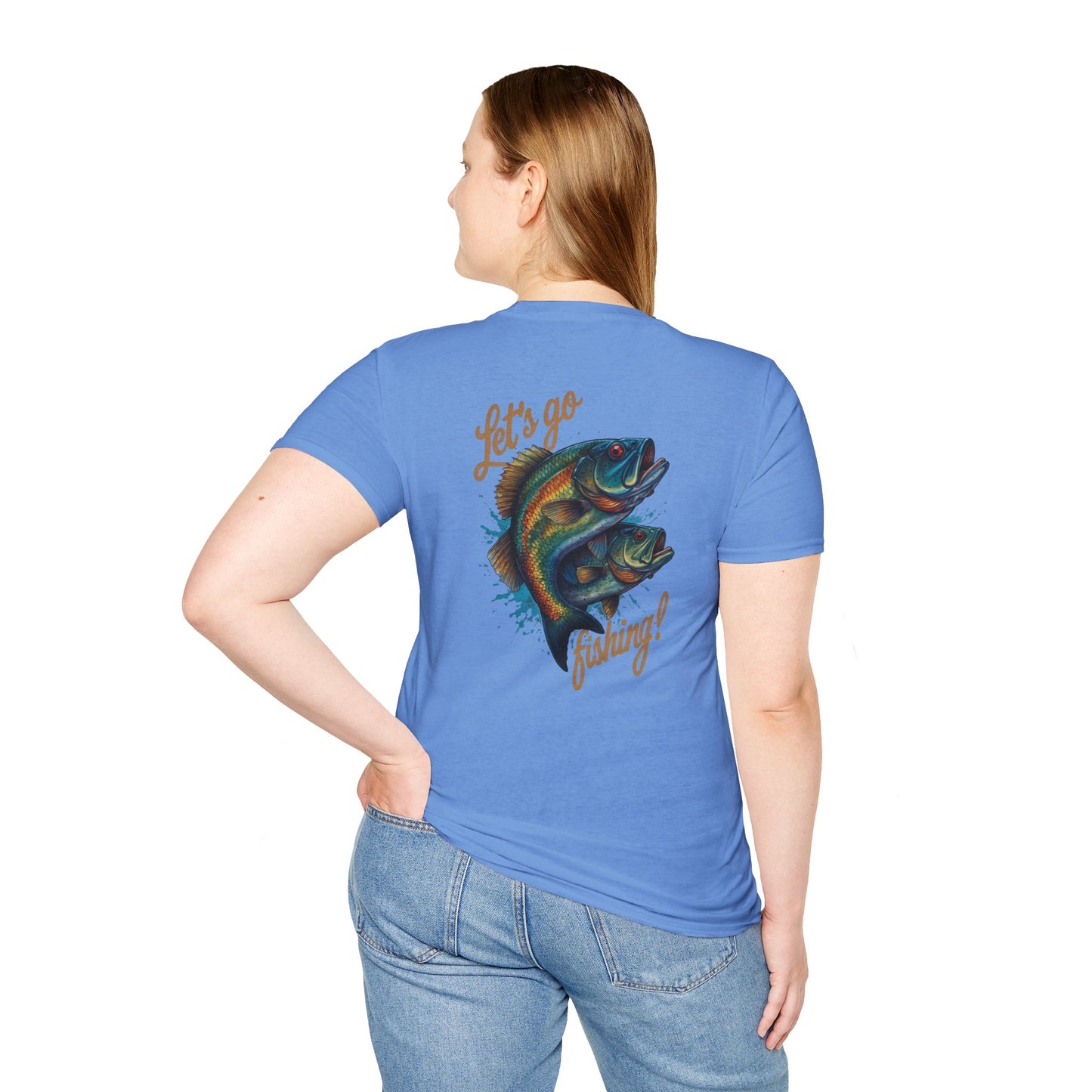 Fishing Unisex T-Shirt with 2 Bass Jumping - Let's Go Fishing Design