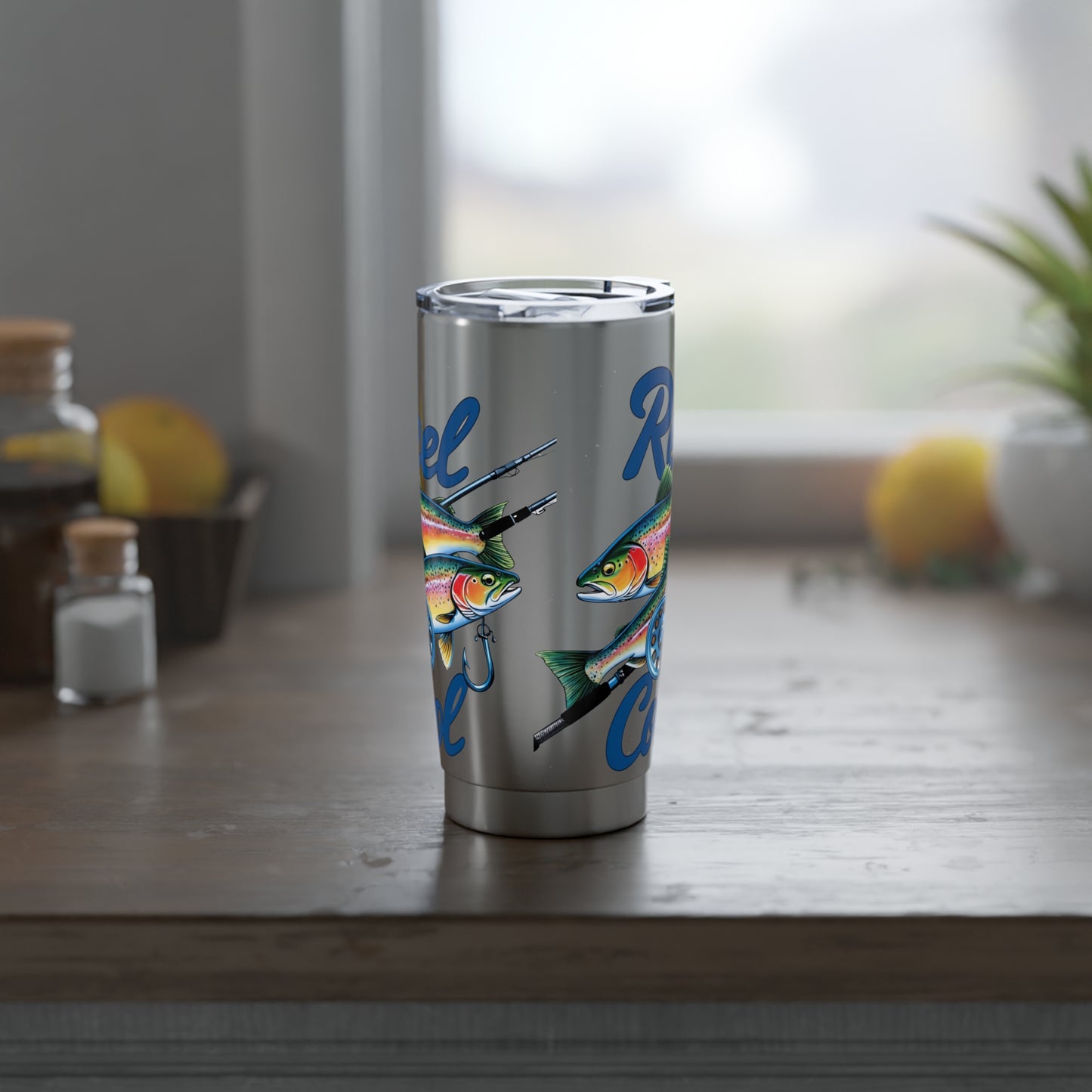 Funny Fishing Tumbler saying "REEL COOL" gift for Dad, husband or Grandfather, Great gift for fishermen
