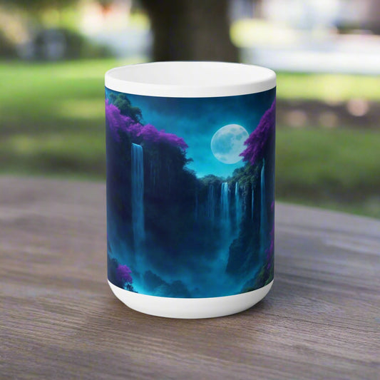 Beautiful Waterfall with Moon