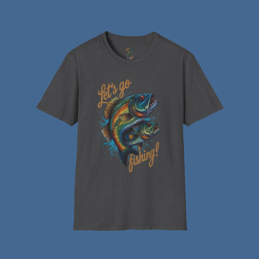 Fishing Unisex T-Shirt with 2 Bass Jumping - Let's Go Fishing Design