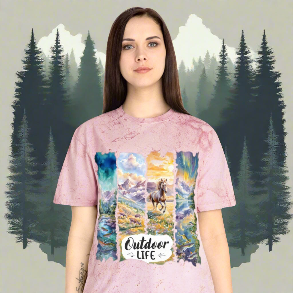 "Outdoor Life" Design Color Blast TEE Shirt