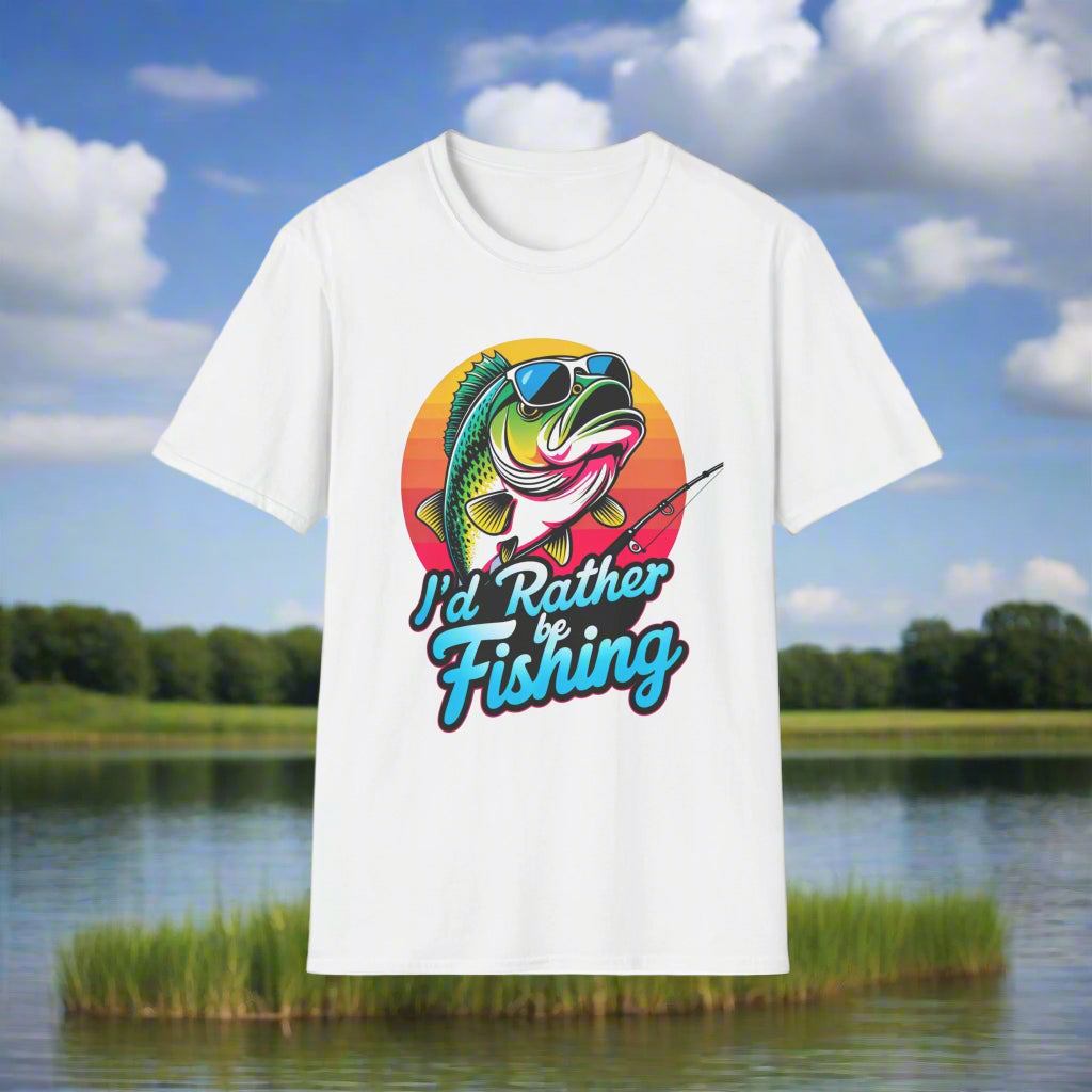 T-Shirt " Id Rather Be Fishing", Funny fishing shirt with Bass, father's day gift, great for fishermen