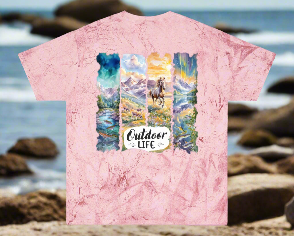 "Outdoor Life" Design Color Blast TEE Shirt