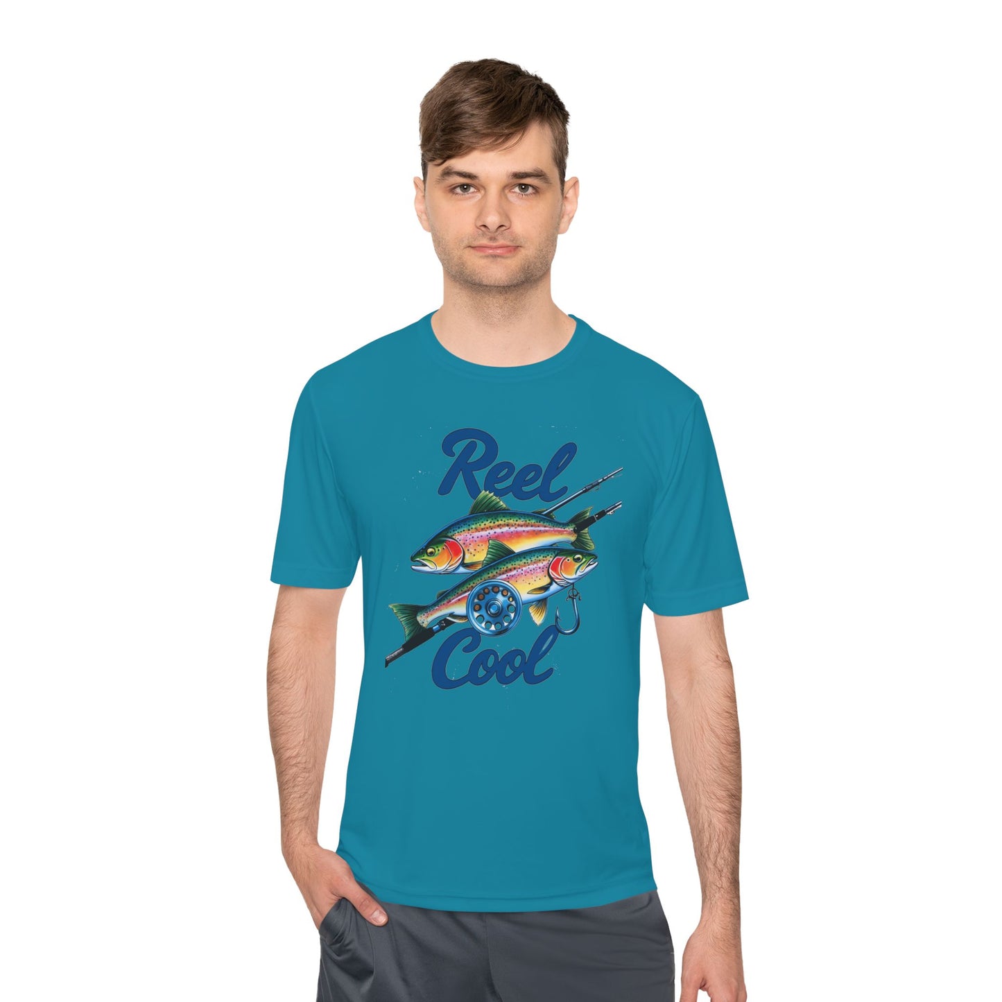 A REEL COOL Fishing Shirt on Unisex Moisture Wicking Tee