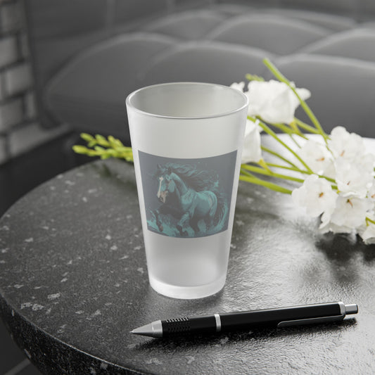 Running Horse Frosted Pint Glass, 16oz