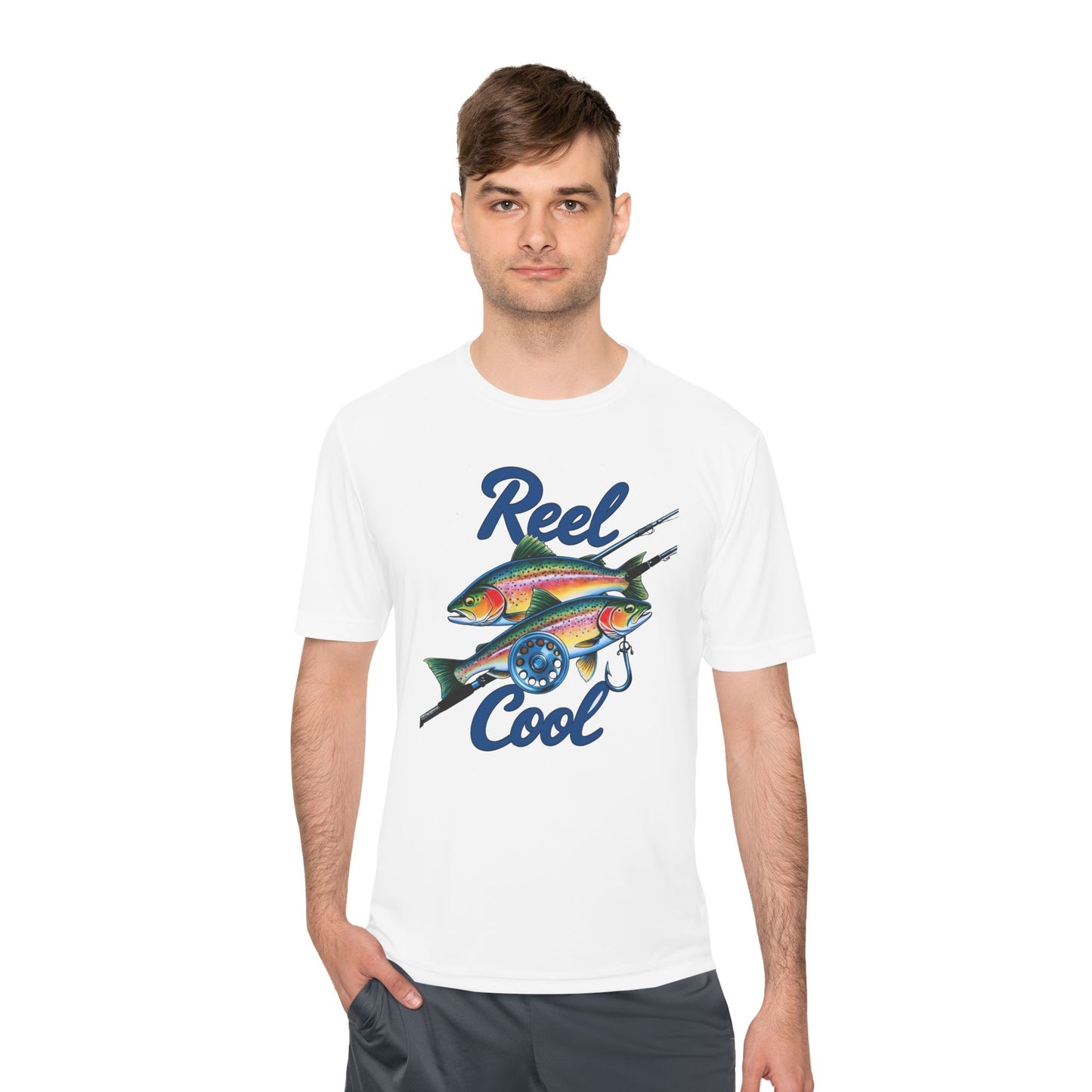 A REEL COOL Fishing Shirt on Unisex Moisture Wicking Tee