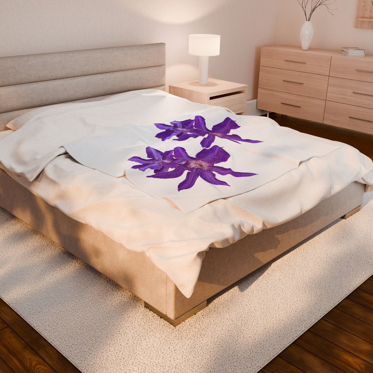 Plush Blanket - Purple Clematis Floral Pattern
