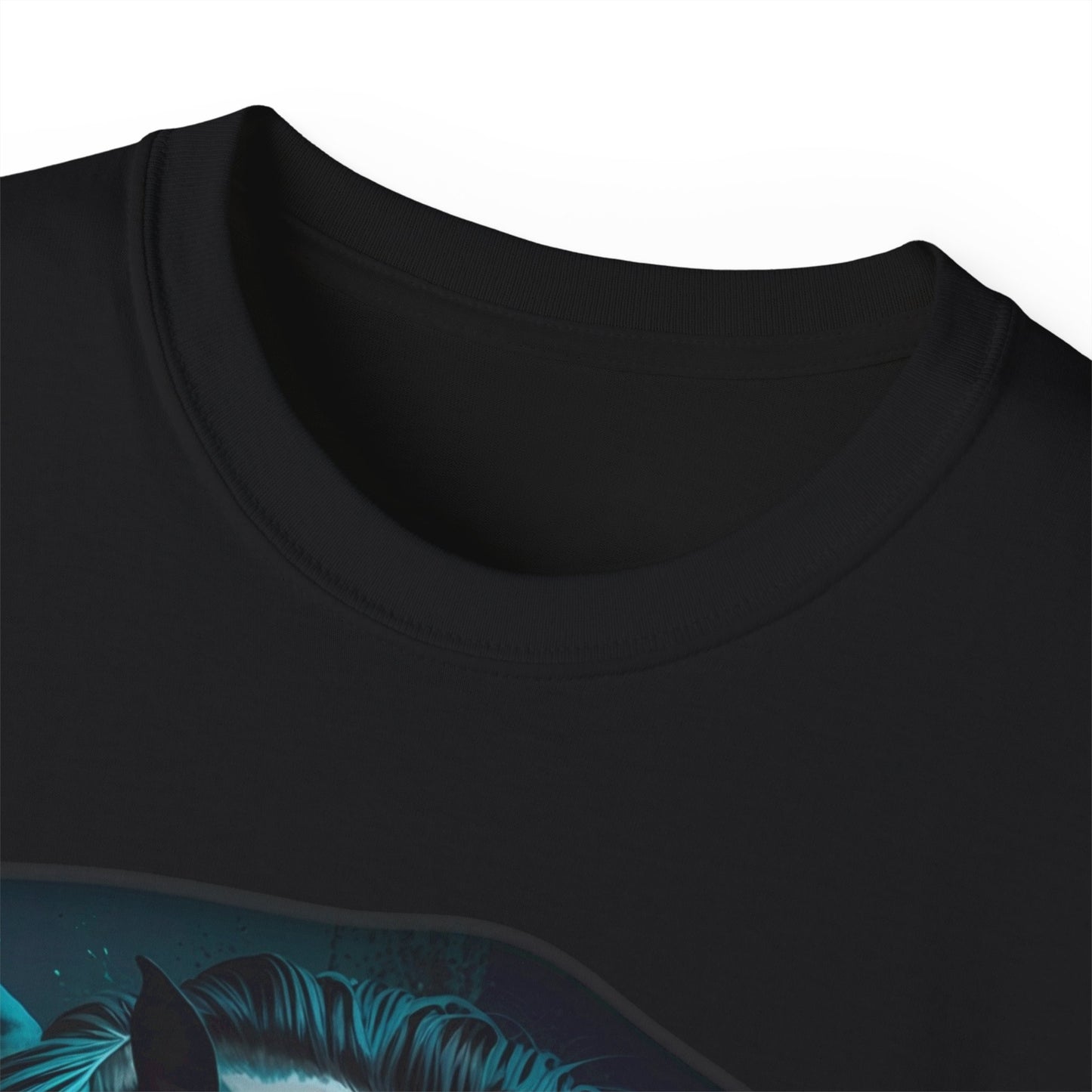 Realistic Horse -on Black Tee with Blue Tint