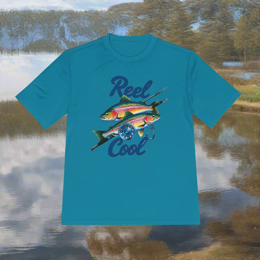 A REEL COOL Fishing Shirt on Unisex Moisture Wicking Tee