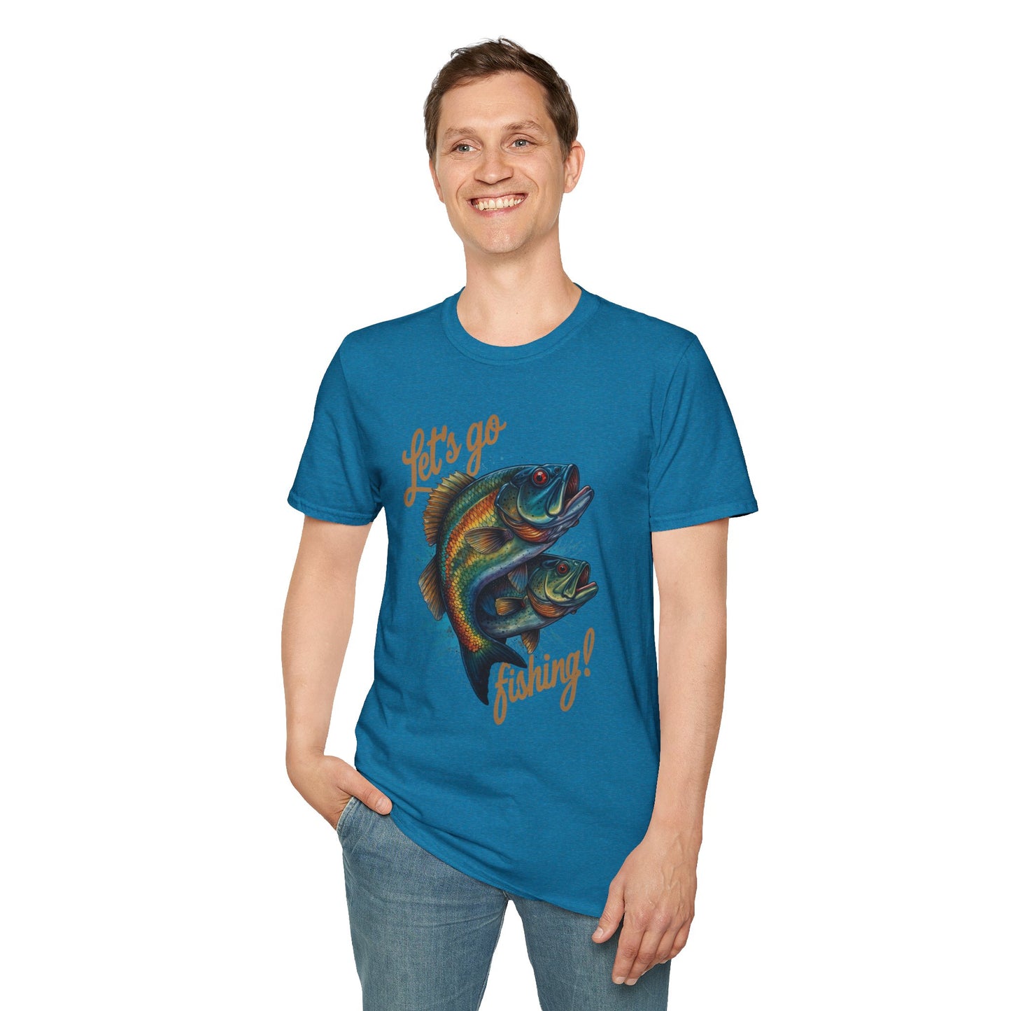 Fishing Unisex T-Shirt with 2 Bass Jumping - Let's Go Fishing Design