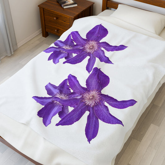 Plush Blanket - Purple Clematis Floral Pattern