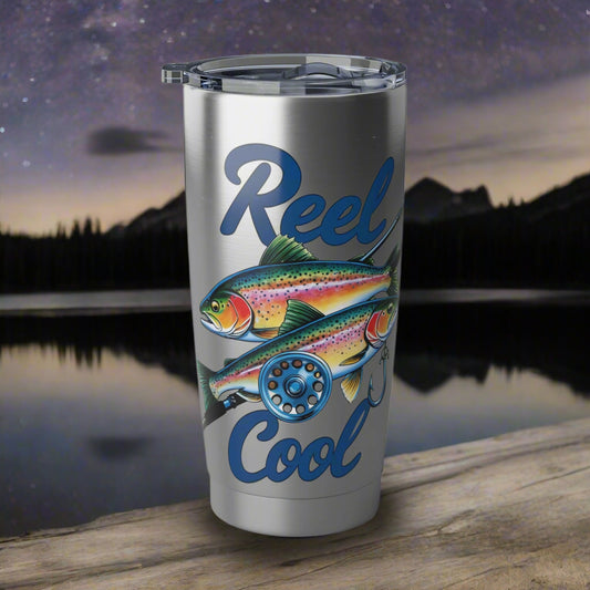 Funny Fishing Tumbler saying "REEL COOL" gift for Dad, husband or Grandfather,  Great gift for fishermen