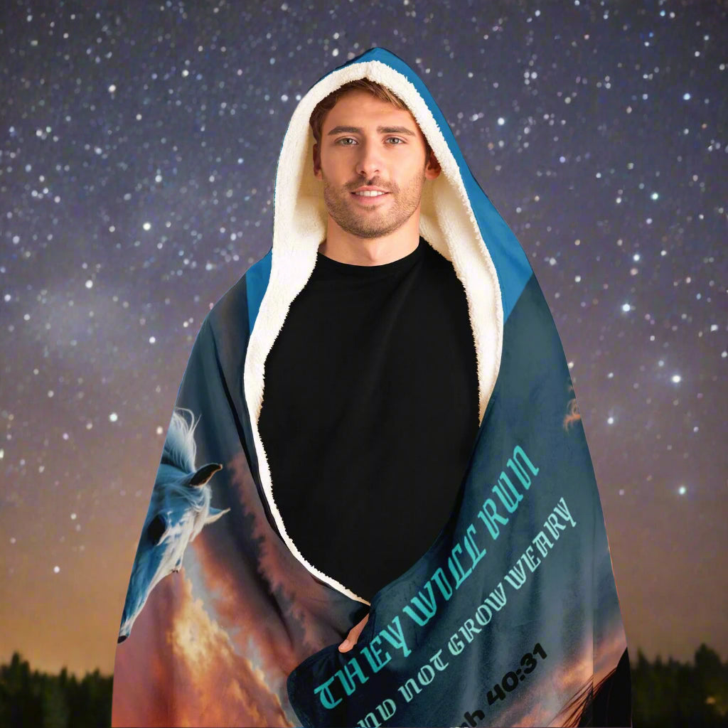 A Hooded Blanket With "They Will Run and not Grow Weary"