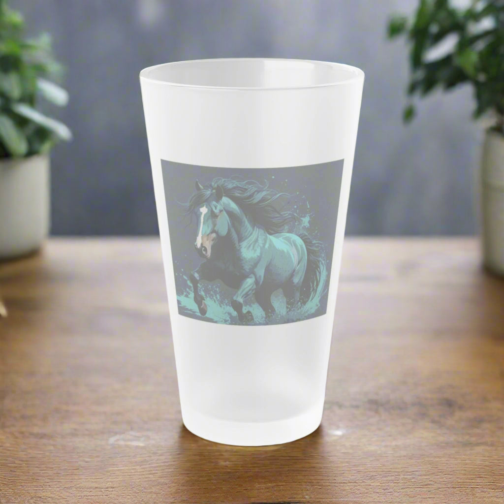Running Horse Frosted Pint Glass, 16oz