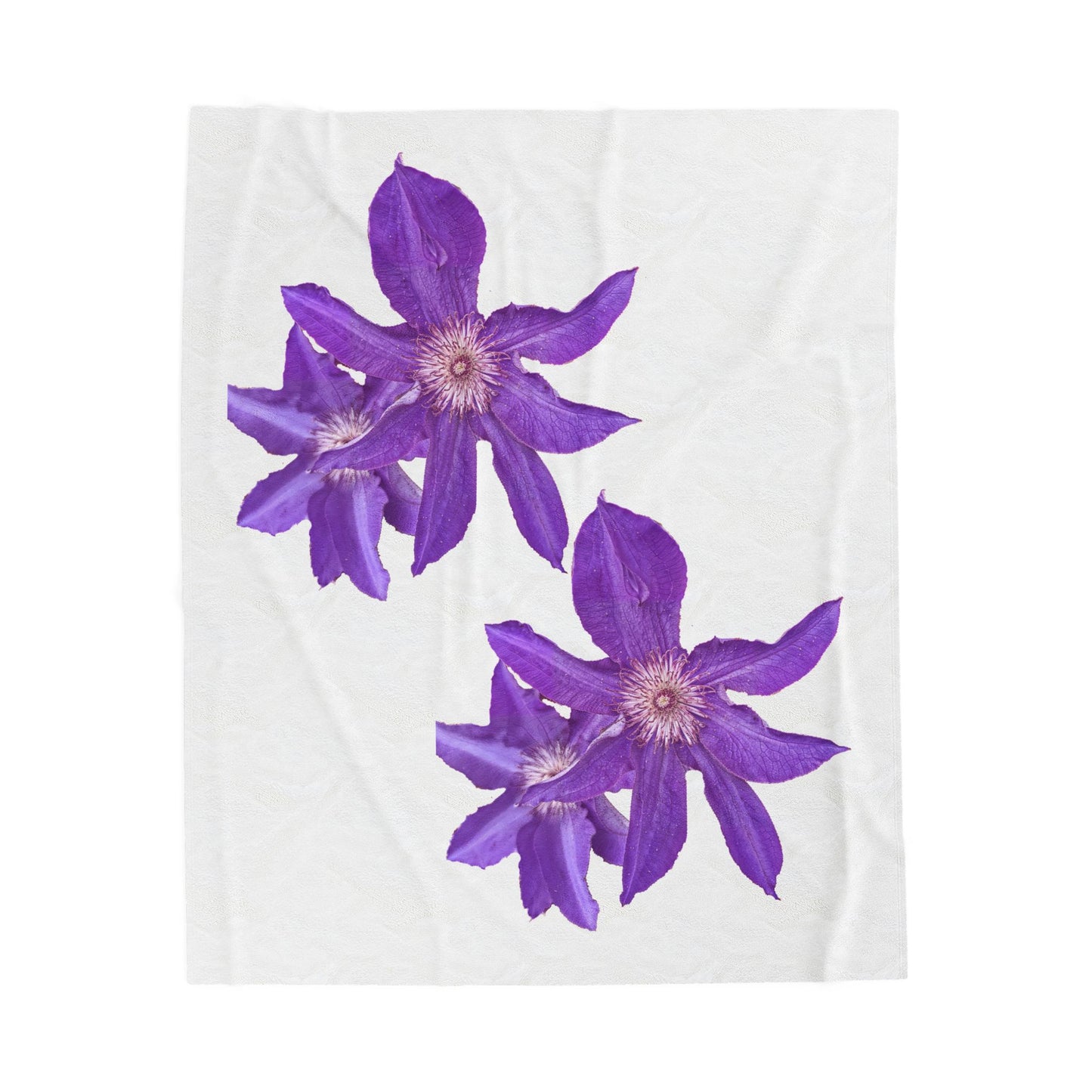 Plush Blanket - Purple Clematis Floral Pattern