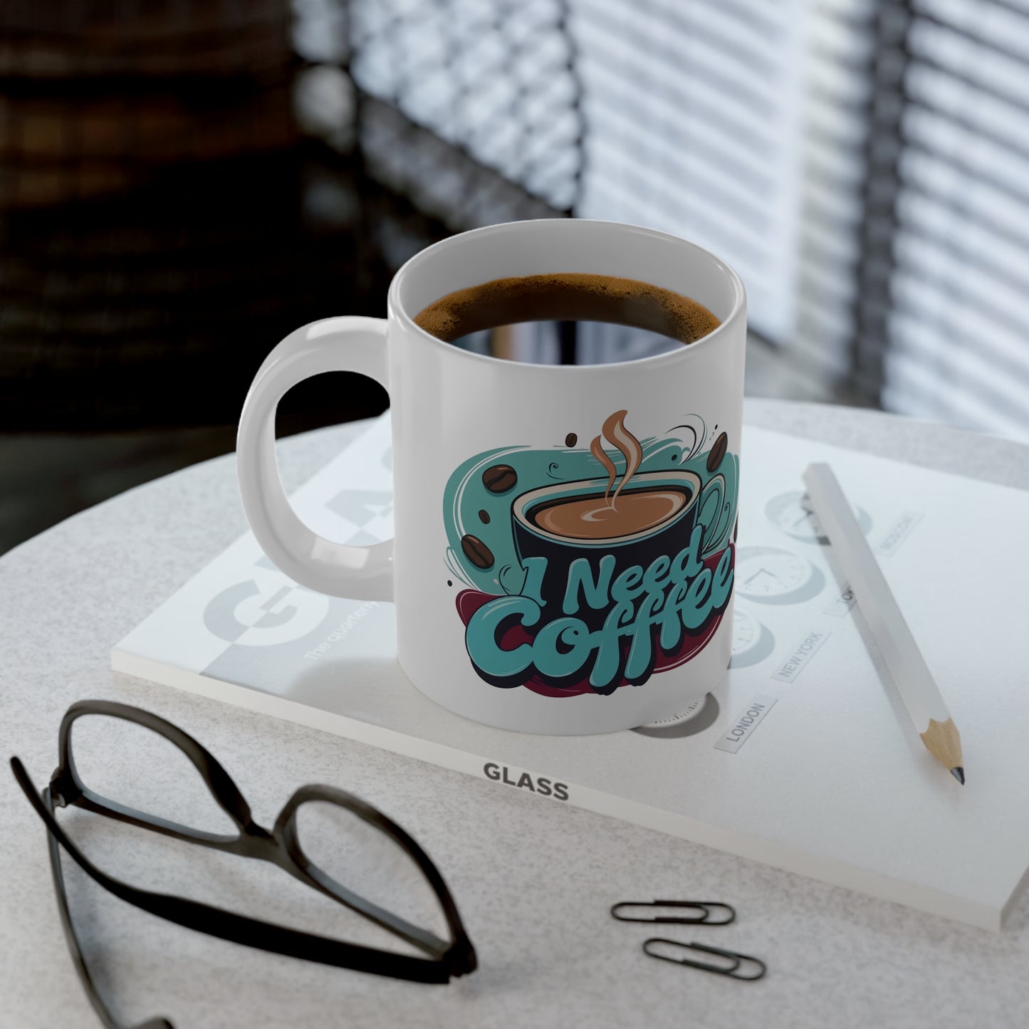 Mug - Teal 'I Need Coffee' Design, 20oz Jumbo Mug perfect gift for coffee lovers