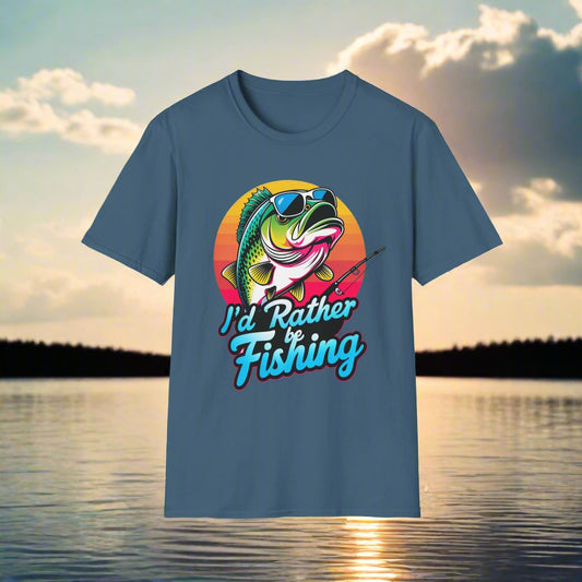 T-Shirt " Id Rather Be Fishing", Funny fishing shirt with Bass, father's day gift, great for fishermen