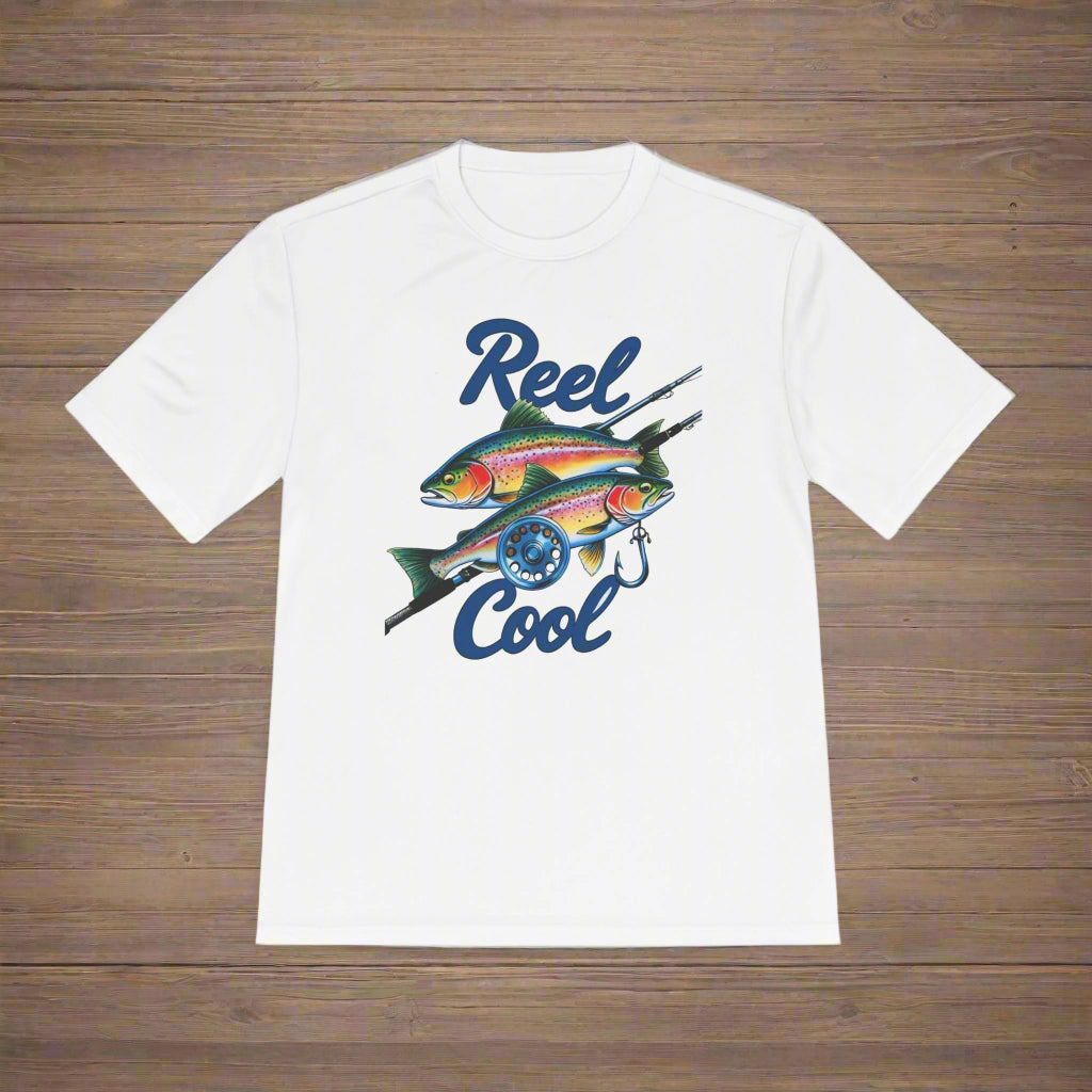 A REEL COOL Fishing Shirt on Unisex Moisture Wicking Tee