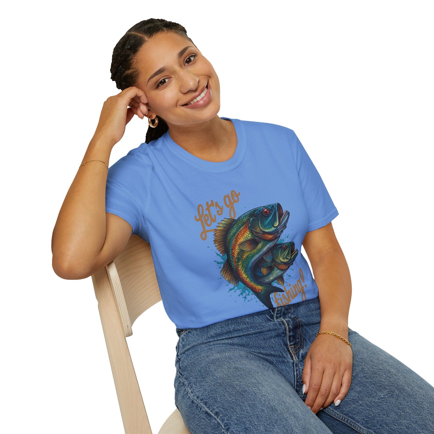 Fishing Unisex T-Shirt with 2 Bass Jumping - Let's Go Fishing Design