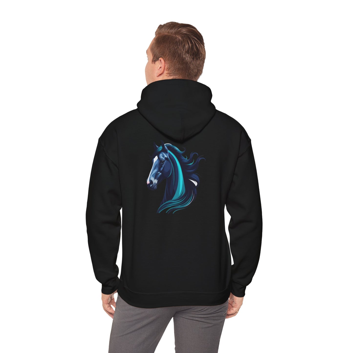 Blue Horse Hooded Sweatshirt, Unisex Heavy Blend Hoodie