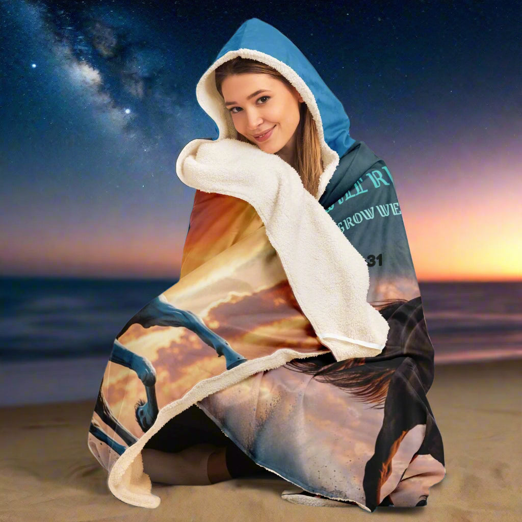 A Hooded Blanket With "They Will Run and not Grow Weary"